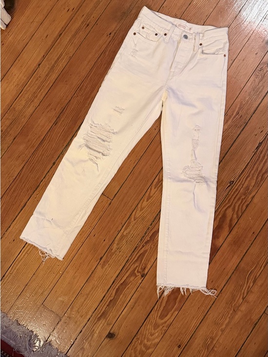 Levi's Denim - Levi's Premium Wedgie Straight White Distressed Straight Leg Jeans
